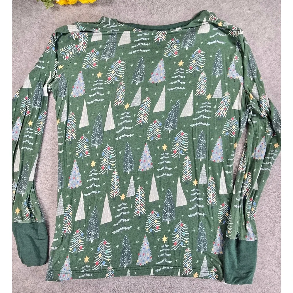 Little Sleepies Pajama Set Womens S/XS Green Christmas Trees Bamboo Lounge PJs